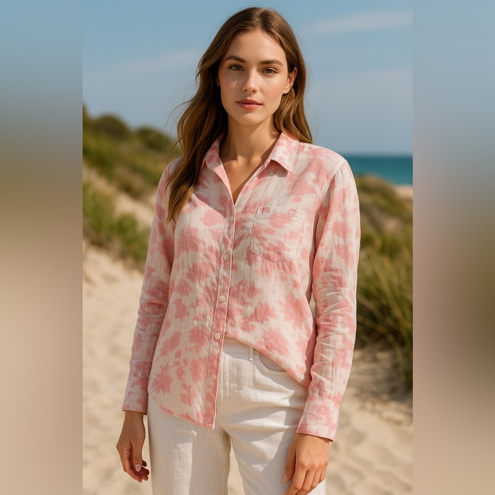 🌸 MPM “Nagelli” Linen Tie-Dye Button-Up Blouse XS NWT✨